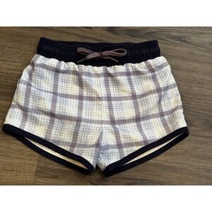 Minnow Swim Boys Boardie Trunks 3/4 Navy Plaid Shorts Coastal Preppy Beach